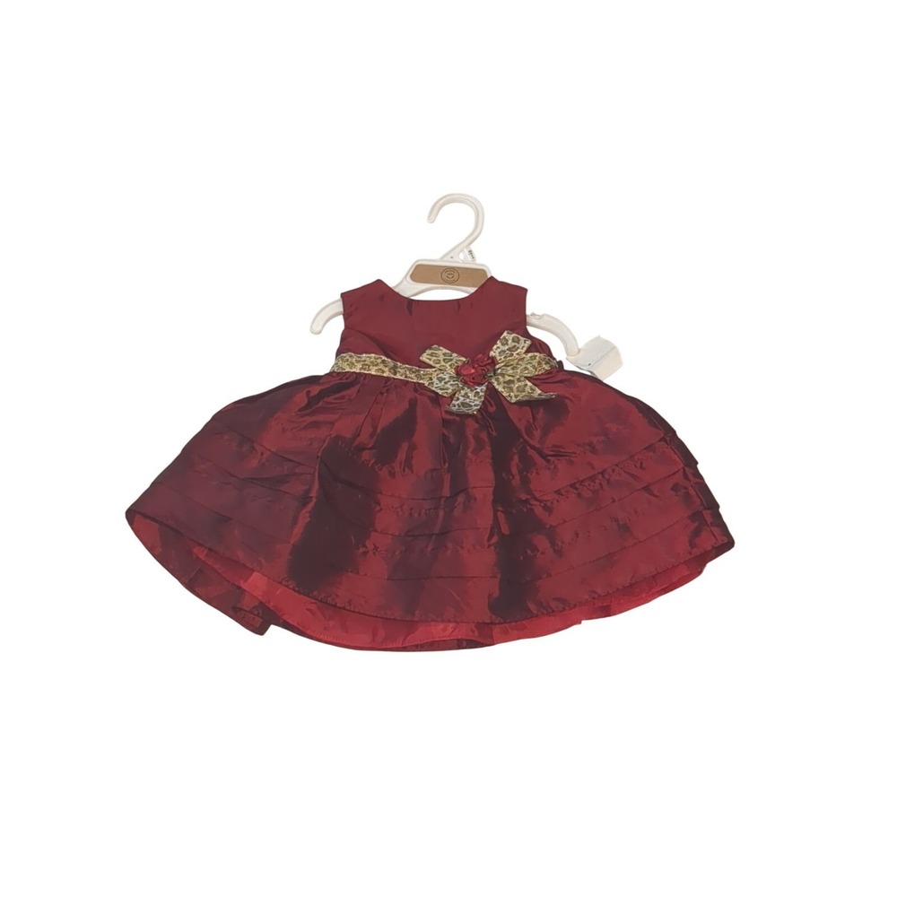 Sweetheart Rose Newborn To 6-9 Months Baby Girl Burgundy Satin Party Dress